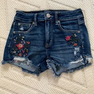 American Eagle Floral Embroidered Denim Shorts